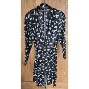 Five Star by Roper Black Cowboy Western Print Mid Length Tie Robe Size Large